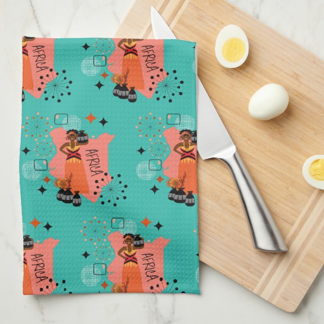Retro Mid Century Ethnic African Art Kitchen Towel (Quarter Fold)