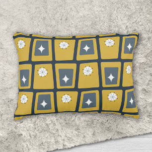Retro Mid Century Funky Blocks 2 Navy, Mustard Accent Pillow