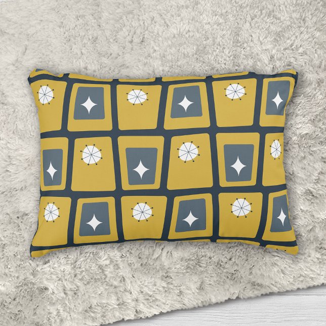 Retro Mid Century Funky Blocks 2 Navy, Mustard Accent Pillow (Creator Uploaded)