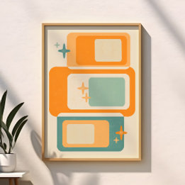 Retro Mid Century Geometric Abstract Teal Orange Poster