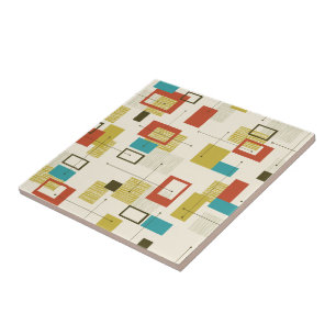 Retro Mid-Century Geometric Colorful Pattern Ceramic Tile