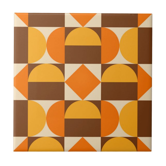 Retro Mid Century Geometric Design Ceramic Tile (Front)