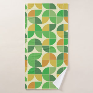 Retro Mid Century Geometric Floral Green Bath Towel