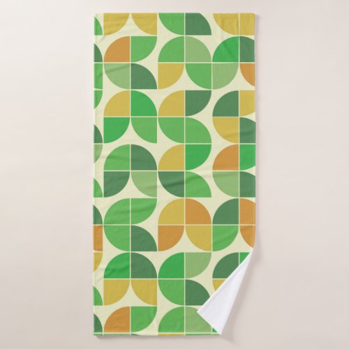   Retro Mid Century  Geometric Floral  Green     Bath Towel