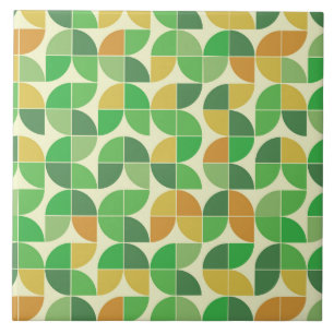Retro Mid century Geometric floral green Ceramic Tile