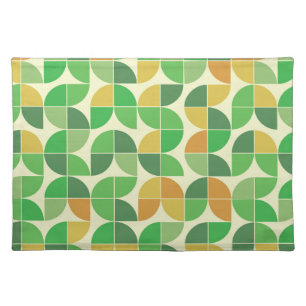 Retro Mid century Geometric floral green Cloth Placemat