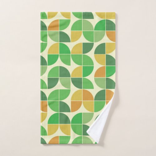   Retro Mid Century  Geometric Floral  Green     Hand Towel