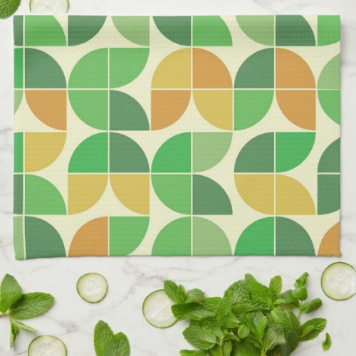   Retro Mid century  Geometric floral  green    Kitchen Towel