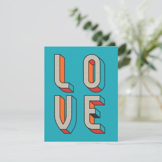 Retro Mid Century Geometric Love Valentine Note Card (Standing Front)