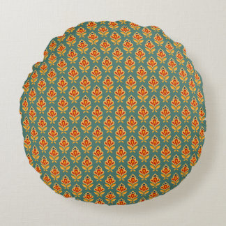 Retro Mid- Century Geometric Print 1970s Patterned Round Pillow