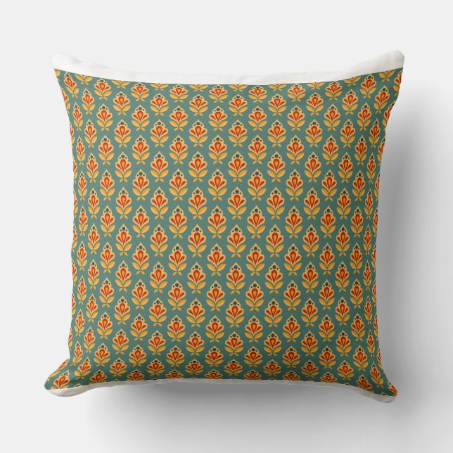 Retro Mid- Century Geometric Print 1970s Patterned Throw Pillow (Front)