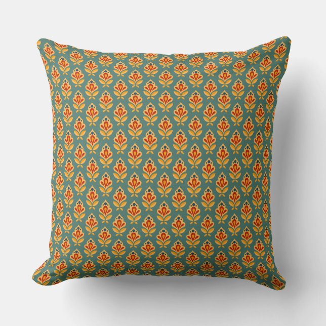 Retro Mid- Century Geometric Print 1970s Patterned Throw Pillow (Front)