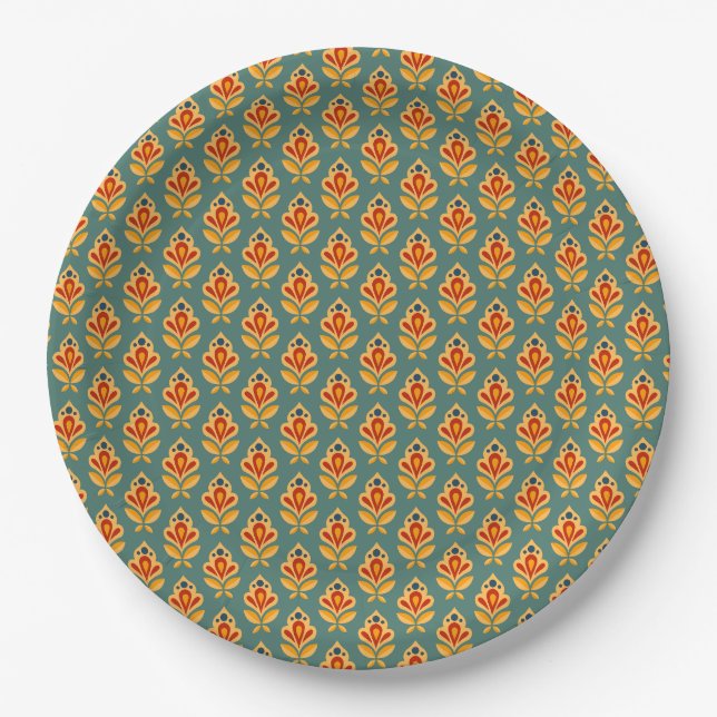 Retro Mid- Century Geometric Print Patterned Paper Plates (Front)