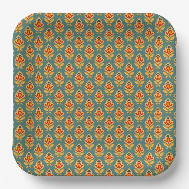 Retro Mid- Century Geometric Print Patterned Paper Plates (Front)