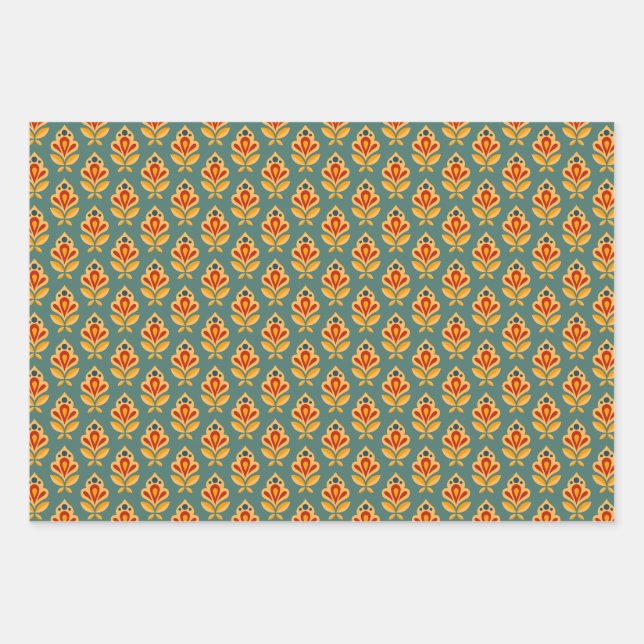 Retro Mid- Century Geometric Print Patterned Wrapp Wrapping Paper Sheets (Front)