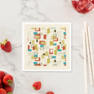 Retro Mid-Century Geometric Shapes Pattern Napkins
