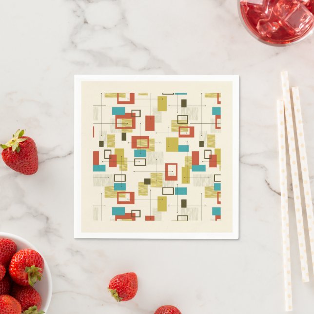 Retro Mid-Century Geometric Shapes Pattern Napkins (Insitu)