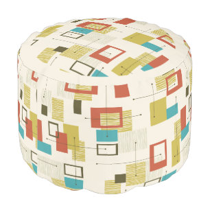 Retro Mid-Century Geometric Shapes Pattern Pouf