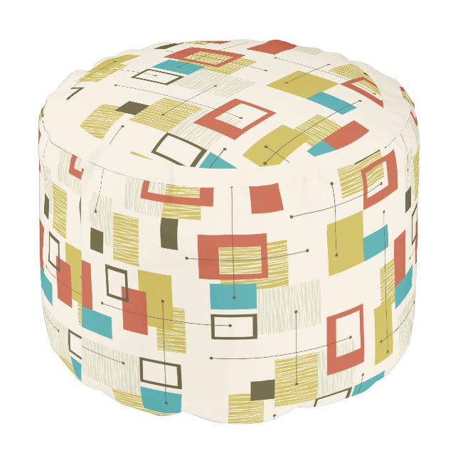 Retro Mid-Century Geometric Shapes Pattern Pouf (Angled Back)