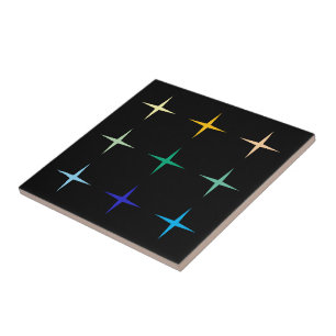 Retro Mid Century Geometric Stars Art Design Ceramic Tile