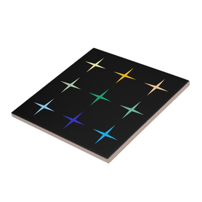 Retro Mid Century Geometric Stars Art Design    Ceramic Tile (Side)
