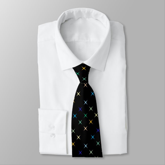 Retro Mid Century Geometric Stars Art Design Neck Tie (Tied)