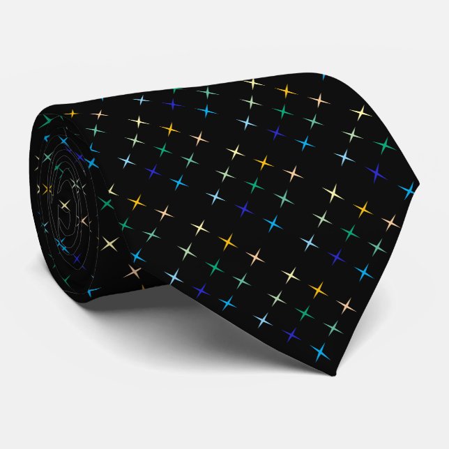 Retro Mid Century Geometric Stars Art Design Neck Tie (Rolled)