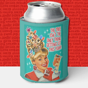 Retro Mid Century Getting Lit Christmas Party Can Cooler