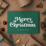 Retro Mid Century Green Merry Christmas Holiday Card<br><div class="desc">Merry Christmas card: a classic retro design,  with a mid century modern typography and a classic green background.</div>