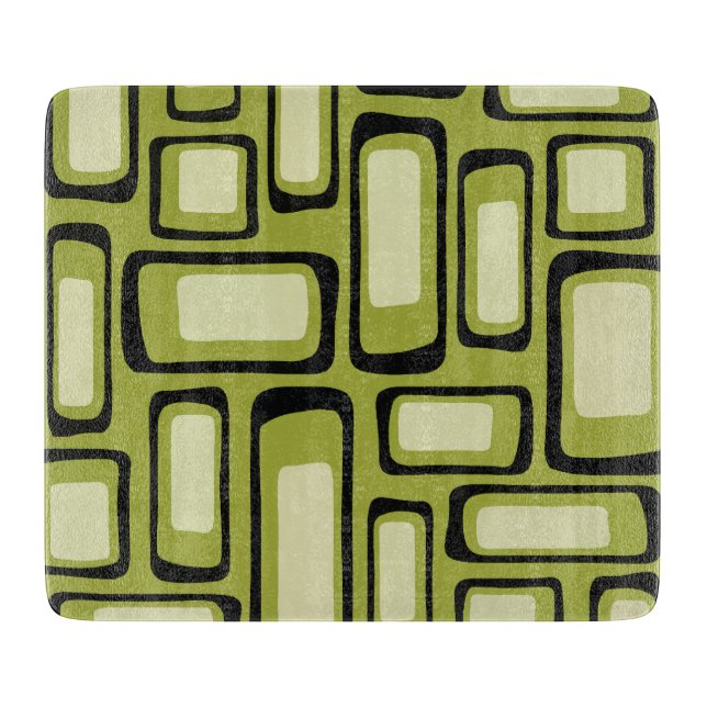 Retro Mid-Century Green Rounded Rectangle Grid  Cutting Board (Front)