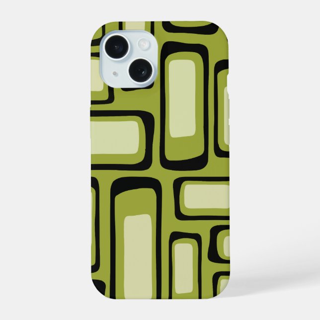 Retro Mid-Century Green Rounded Rectangle Grid  Iphone Case (Back)