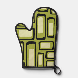 Retro Mid-Century Green Rounded Rectangle Grid Oven Mitt