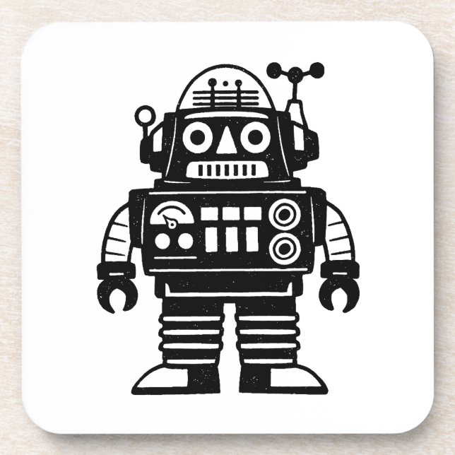 Retro Mid Century Inspired Robot Beverage Coaster (Front)