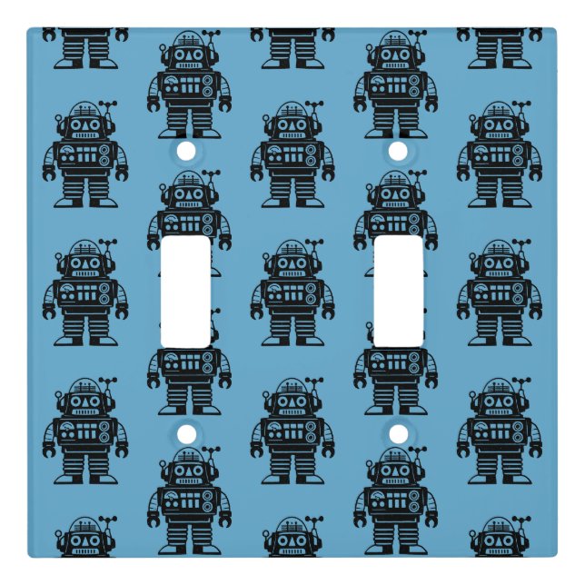 Retro Mid Century Inspired Robot Pattern Light Switch Cover (Front)