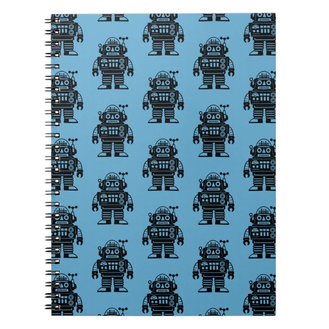 Retro Mid Century Inspired Robot Pattern Notebook (Front)