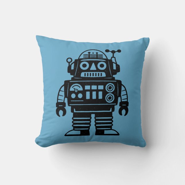 Retro Mid Century Inspired Robot Throw Pillow (Front)