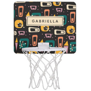 Retro Mid Century Mod Atomic Black Personalized Mini Basketball Hoop