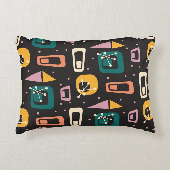 Retro Mid Century Mod Atomic Space Age Black Accent Pillow (Front)