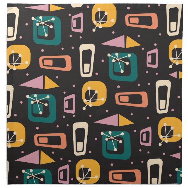 Retro Mid Century Mod Atomic Space Age Black Cloth Napkin (Front)