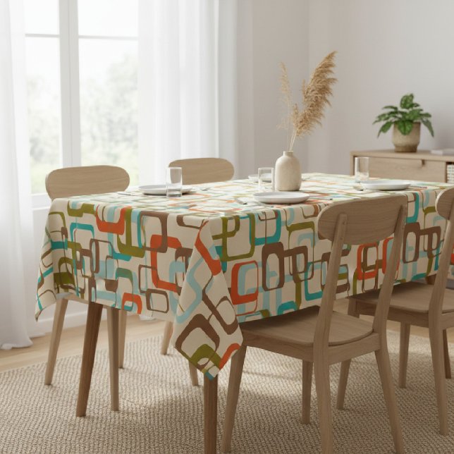 Retro Mid Century Mod Atomic Space Age Teal Olive Tablecloth (Creator Uploaded)