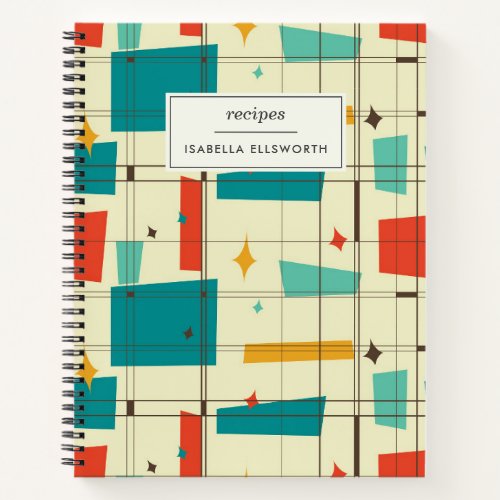 Retro Mid Century Mod Atomic Space Age Teal Recipe Notebook