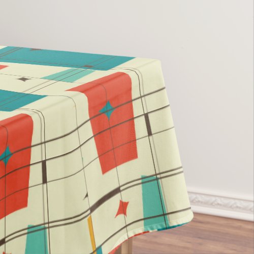 Retro Mid Century Mod Atomic Space Age Teal Red Tablecloth