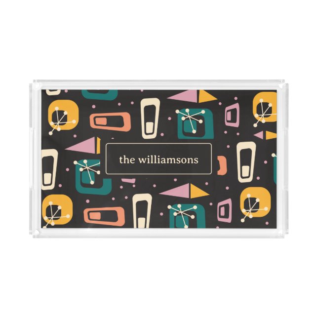 Retro Mid Century Mod Atomic Space Age with Name Acrylic Tray (Front)