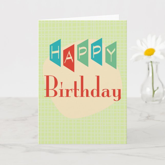 Retro Mid-Century Mod Birthday Card (Small Plant)