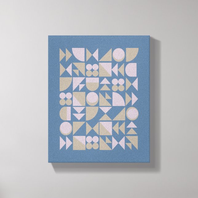 Retro Mid Century Mod Geometric Shapes Blue Canvas Print (Front)