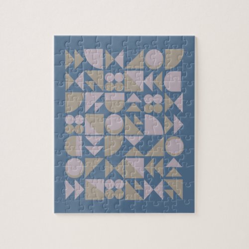 Retro Mid Century Mod Geometric Shapes Blue Jigsaw Puzzle