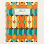 Retro Mid Century Mod Orange Personalized 2025 Planner<br><div class="desc">Step into style with this Retro Mid Century Modern Pattern Personalized Planner, featuring a bold orange and blue design! Inspired by classic mid-century aesthetics, this planner combines sleek geometric shapes and vibrant hues for a timeless yet trendy look. Perfect for staying organized with a touch of vintage charm, it’s both...</div>