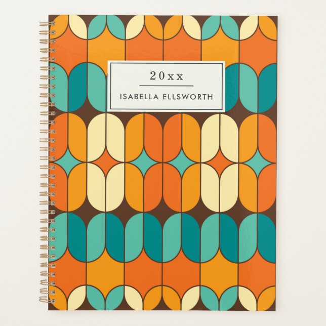 Retro Mid Century Mod Orange Personalized 2025 Planner (Front)
