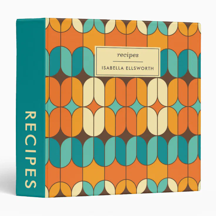 Retro Mid Century Mod Orange Personalized Recipe 3 Ring Binder