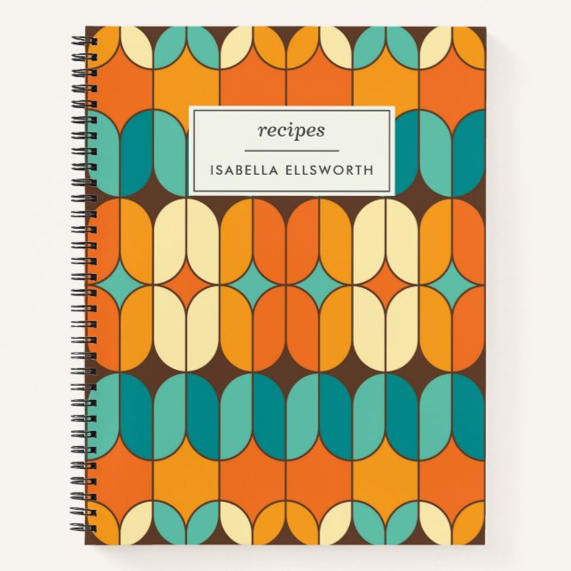 Retro Mid Century Mod Orange Personalized Recipe Notebook (Front)